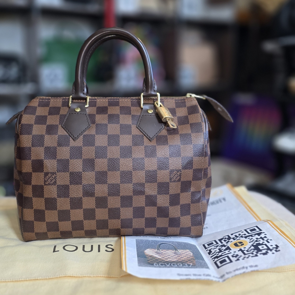 Louis Vuitton Damier Ebene Speedy 25 Satchel - Brown